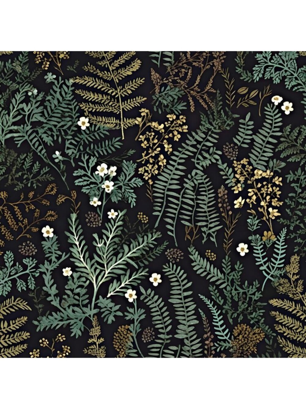 Vintage Floral Peel and Stick Wallpaper - Black Green Fern Design, 17.5"x393